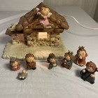 Vintage 8 Pc Cute Ceramic Christmas Lighted Nativity Set Angel Baby Jesus Manger