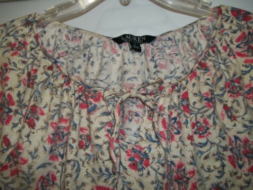 Lauren Ralph Lauren Cotton Peasant Tie Neck Blouse Size Small Boho Lightweight - Foto 4 di 6