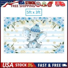 Allenjoy 5x3ft Rustic White Wood Elephant Backdrop Supplies for Baby Shower Blue