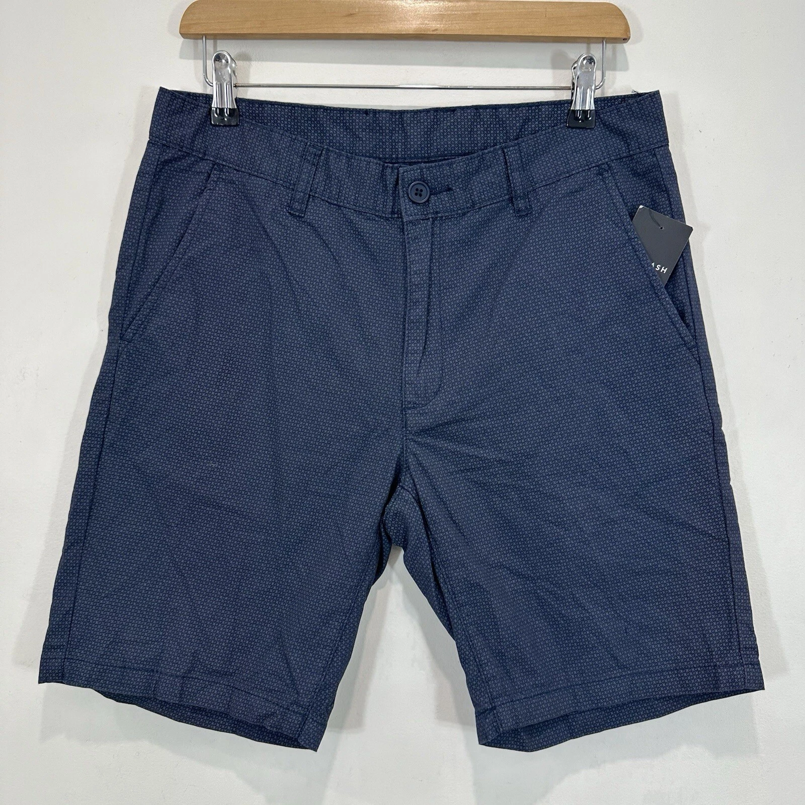 Tarocash Chino Flynn Print Shorts Men 32 Blue Casual Cotton Mid Rise Zip Fly NEW