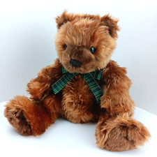 2001 Ty Classic Beanie Baby Auburn 16in Teddy Bear Green Bow Plush Stuffed Toy