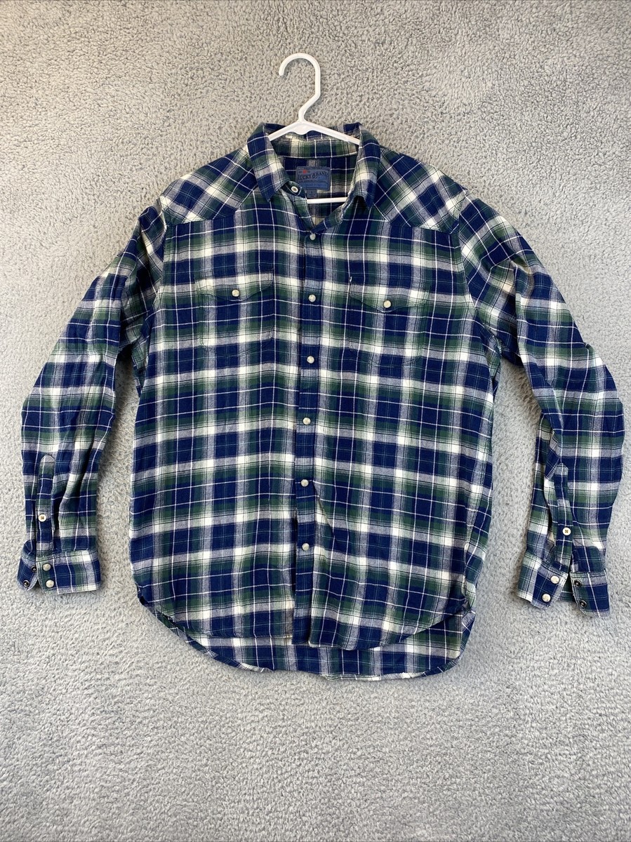 Lucky Brand men's dress shirt L blue plaid casual button down / 76-27 Lucky Brand men's dress shirt L blue plaid casual button down / 76-27