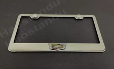 1x ColorCadillac LOGO 3D Emblem STAINLESS STEEL License Plate Frame + Screw Cap