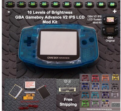 10 Level Brightness GBA V2 IPS LCD Mod Kit w/glass lenz - Crystal Blue