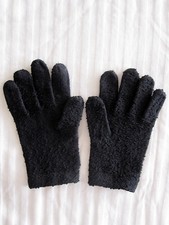 Vintage 1960s Black Textured Nubby Dress Gloves Mid Century Small X-Small