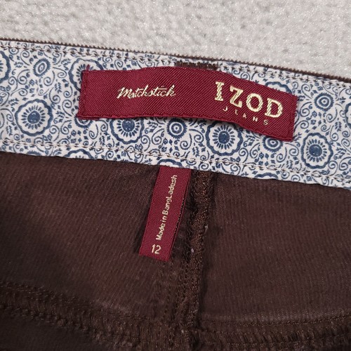 IZOD Matchstick Corduroy Pants Women's 12 Brown Flat Front Straight Leg Stretch - Picture 14 of 15