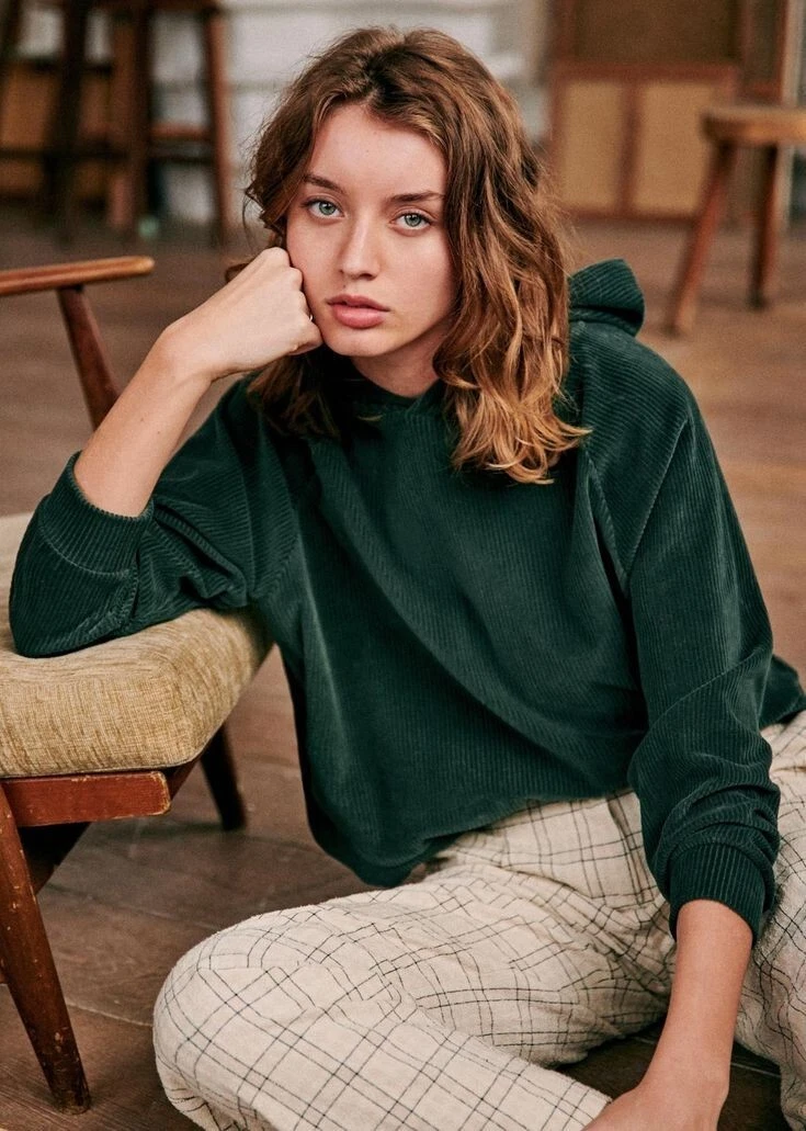 SOLD OUT Sezane Mary Sweat Sage Green Emerald Velvet Corduroy