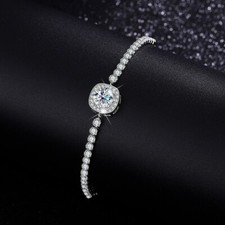 1CT D Color Round Cut Moissanite Tennis Bracelet Chain 925 Sterling Silver GRA