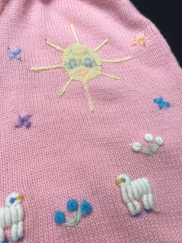 Vtg Toddler Girl Pink Knit Hooded Poncho Cape Shawl Sweater Easter Spring - Picture 6 of 9