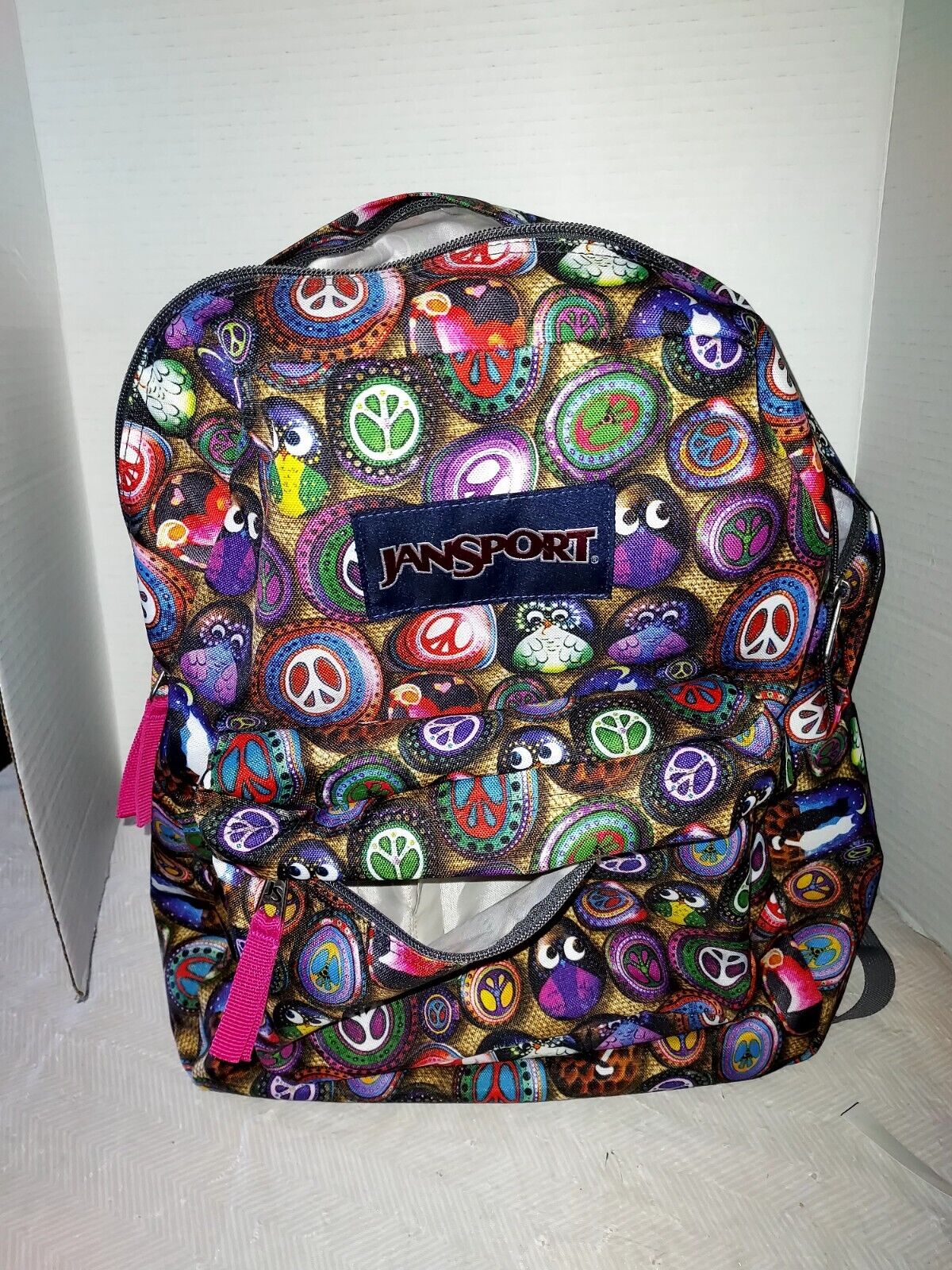 Jansport Peace Sign and Owls Pattern. Adorable, Never Used. Not For Laptops. 16"