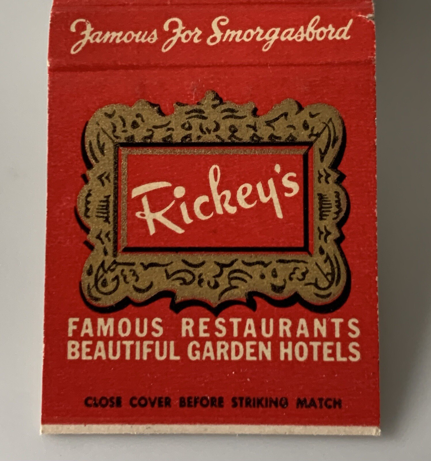 San Francisco (CA) ~ Rickey’s Garden Hotels & Smorgasbord ~ Vintage Matchbook ~