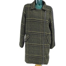 Mystree Plaid Gray Brown Peacoat Long Zip Jacket Dark Academia Women's L 2188