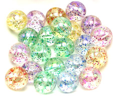 30 Mixed Transparent Color Glitter Acrylic Smooth Round Beads 14mm Kids Crafts