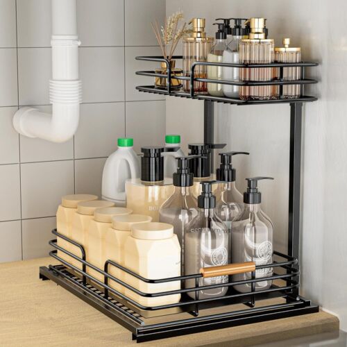 Under Sink Organizers and Storage, 2 Tier Bathroom Kitchen Cabinet Organizers