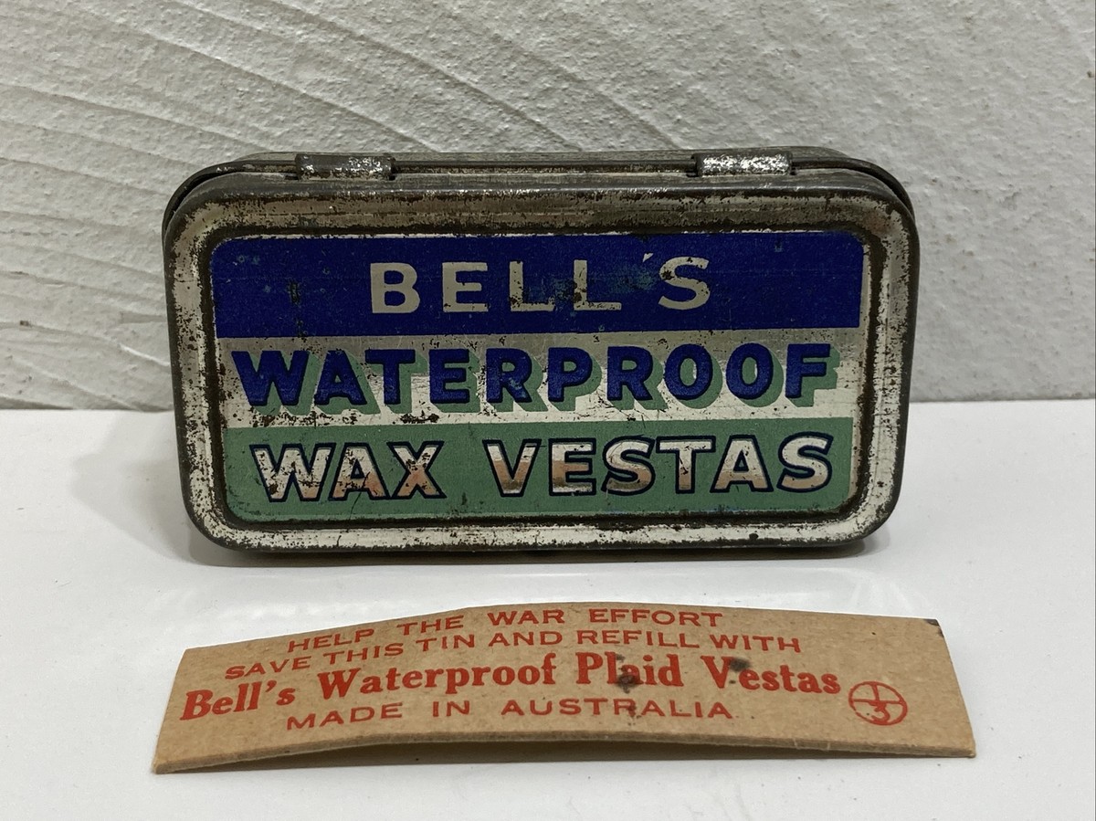 WWI Era BELL'S Waterproof WAX VESTA Matches - Match Safe Tin World