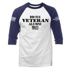 DD214 Alumni Military Patriotic US Flag US Army Veteran 3/4 Sleeve Raglan Tee