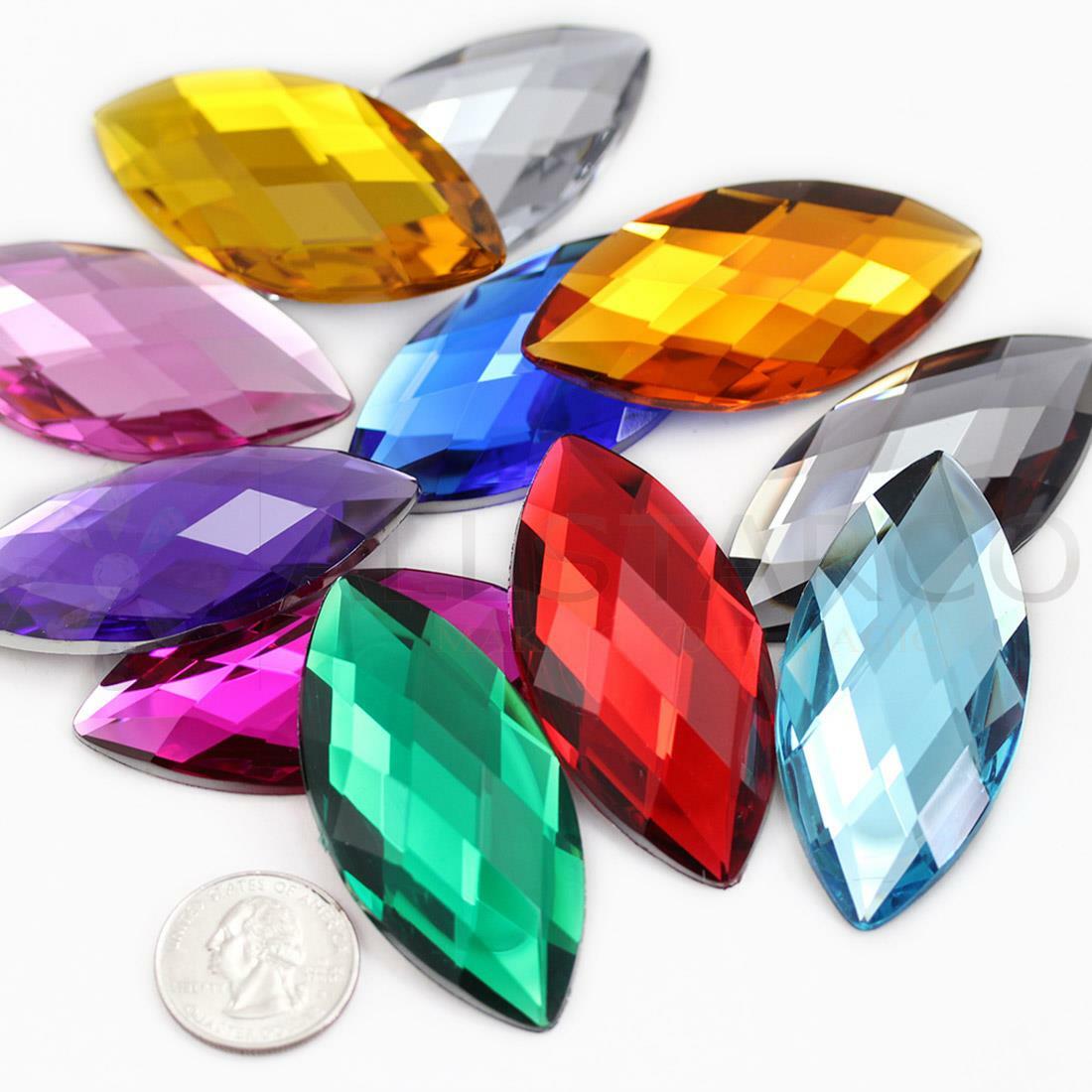 62x30mm Large Flat Back Navette Acrylic Rhinestones Plastic