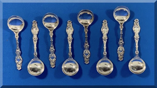 8 ANTIQUE GORHAM WHITING STERLING SILVER 209.1 GRAMS LILY 5 INCH BULLION SPOONS