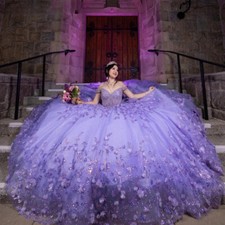 Gorgeous Lilac Quinceanera Dresses Shiny 3D Flowers Prom Ball Gowns Sweet 15 16
