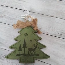 Christmas Tree Ornament With A Deer And Evergreen And Snowflakes On The Front