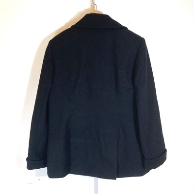 MacKintosh New England Black Wool Pea Coat Women's Size 12 Button