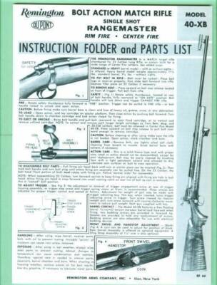 Remington Model 40-XB Factory Owners Instructions Manual Reproduction