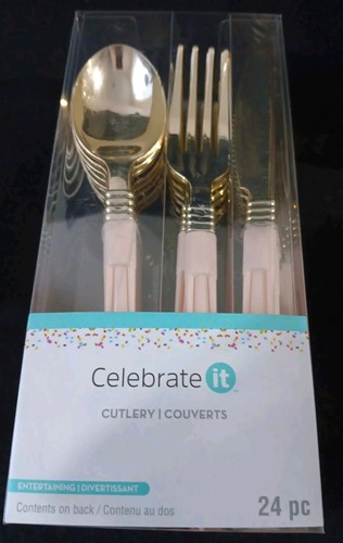 Pink And Gold Plastic Cutlery "CELEBRATE it" Lot Of 2- 24 Piece Sets - Picture 6 of 6