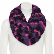 Cuddl Duds Womens Black Purple Pink Striped Cozy Chunky Knit Infinity Scarf New