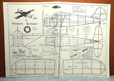 STINSON SR-6 BALSA FREE FLIGHT MODEL AIRPLANE PLANS 13'' WINGSPAN