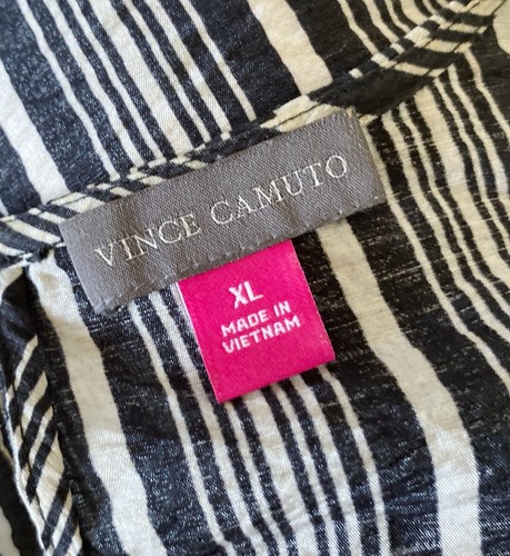 VINCE CAMUTO Womens Size XL Sleeveless Beige Black Striped Wrap Tunic Shirt Top - Picture 10 of 10