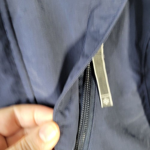 Columbia blau/grauer Herren-Wintermantel mit Kapuze kleine Punkte unten durch Reißverschluss Größe M - Bild 7 von 14