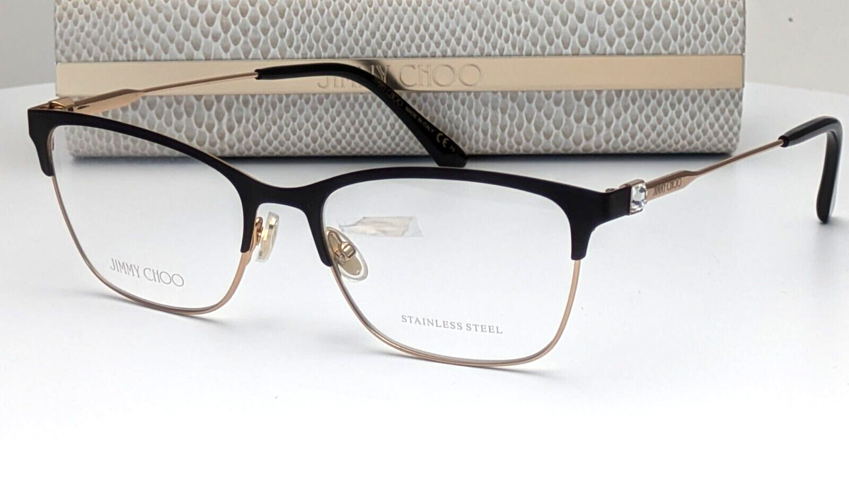 Jimmy Choo JC348 I46 Matte Black Gold Rectangle Womens