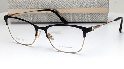 Jimmy Choo JC348 I46 Matte Black Gold Rectangle Womens