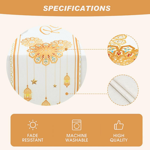 Eid Mubarak Table Runner Decorations,White and Gold Ramadan Mosque Lattern Happy - Picture 2 of 12