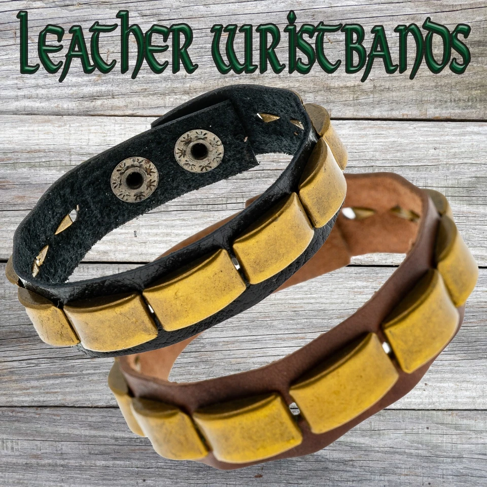 Véritable Cuir Bracelet - Laiton Bracelet,Manchette Poignet Bras Protecteur - Photo 1/1