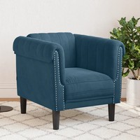 Sessel Samt Blau Polsterstuhl Wohnzimmer Lesesessel