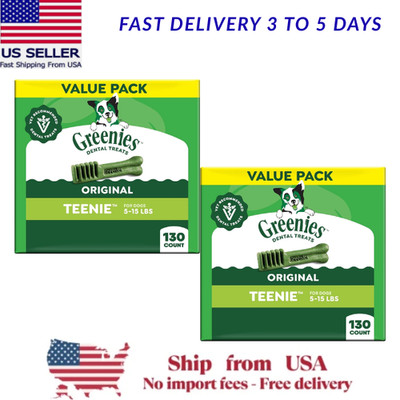 2Pack,Greenies  Adult Teenie Dog Dental Treats - Natural, Oral Health, 130 Ct