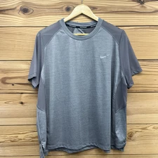 Nike Running Shirt Womens XXL Gray Dry Fit Miler Short Sleeve Boxy Mesh EUC B58