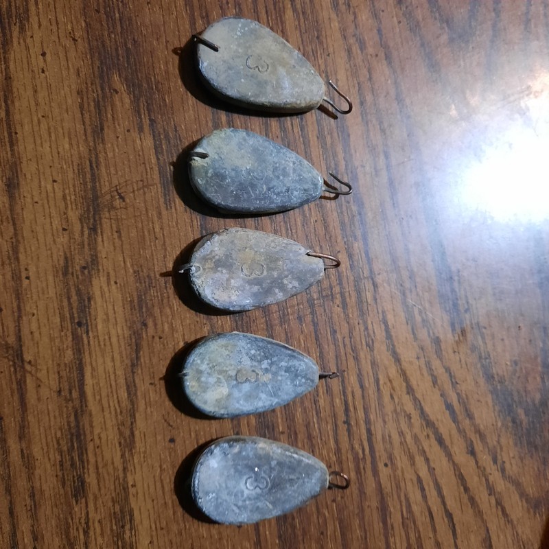Five Vintage 3oz no roll lead fishing Sinkers