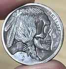 Artist Expertly Carved Engraved by Hand Hobo Buffalo Nickel Coin Skull From 1923