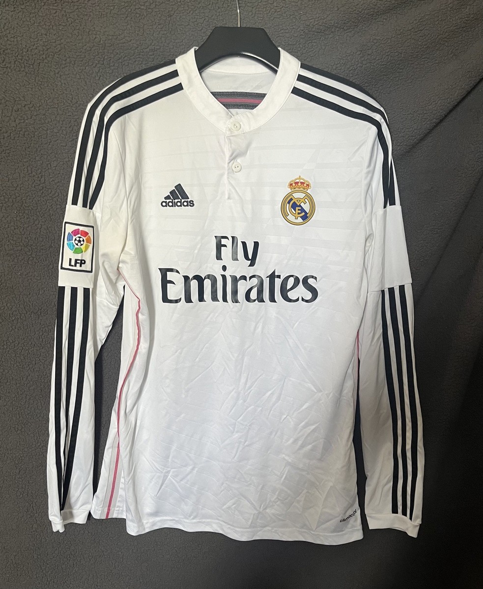 Men's Auth. Adidas Real Madrid 2014/15 Home Long Sleeve Jersey Sz