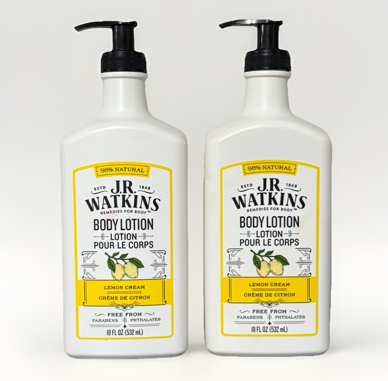 JR Watkins 2-Pack Lemon Cream Body Lotion 18oz 98% Natural