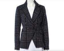 House Of Harlow Tweed Blazer Navy Blue Rainbow Metallic Women's Size Medium