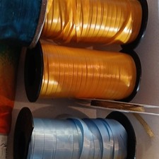 Craft Ribbon Spool Lot Curling Sheer Grosgrain Glitter Yellow Blue Gold