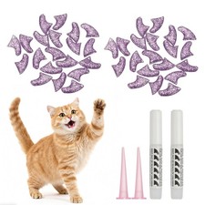 40Pcs Cat Nail Caps Cat Claw Covers with Adhesive Glue L Crystal Lavender