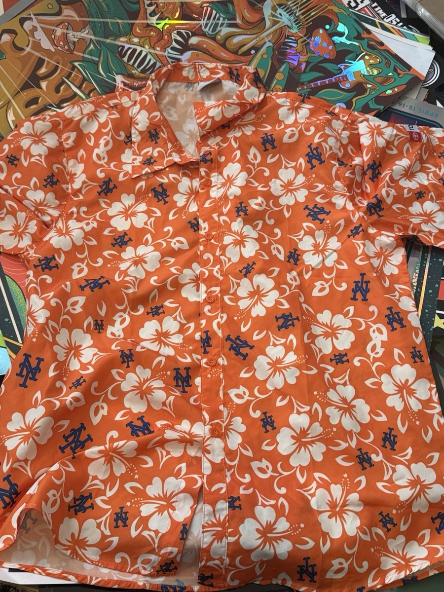 NEW YORK METS BUTTON DOWN ORANGE HAWAIIAN SHIRT 2019 CITI FIELD