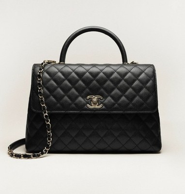 CHANEL Maxi Flap Top Handle Black Caviar Gold Hardware Full Set + Wallet