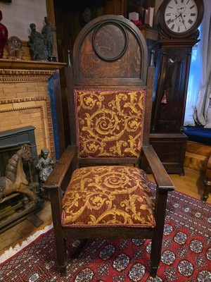 Antique Solid Oak Masonic Gothic Chair-Throne