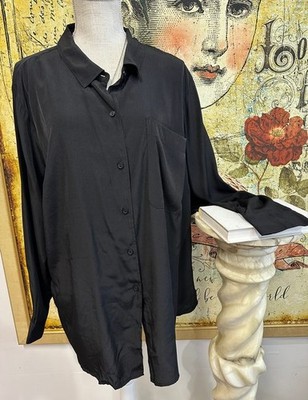 Laurie Felt Blouse Women's Black 1X Solid Button-Down Shirt Top New