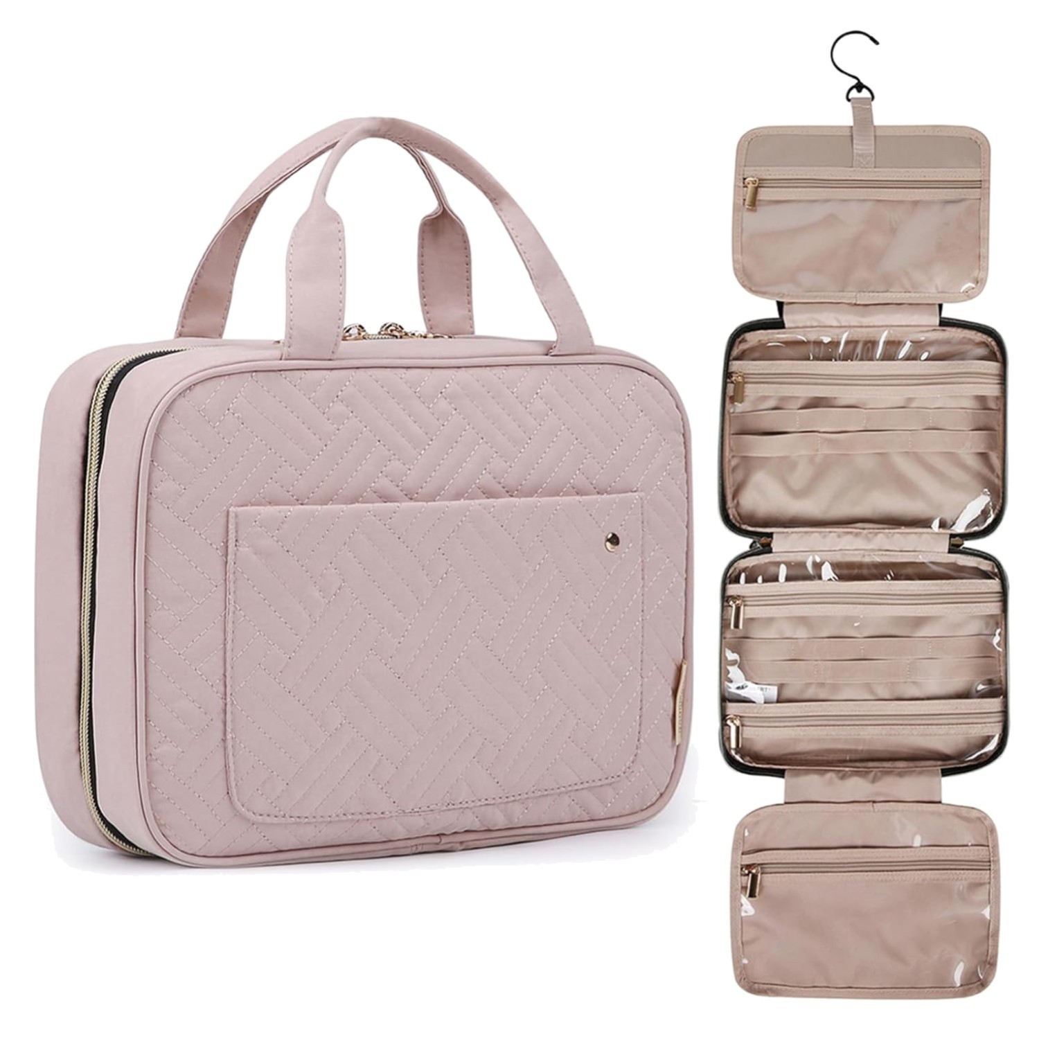 Lightweight Cosmetic Bag with Transparent Sides & Elastic Straps for Easy Access